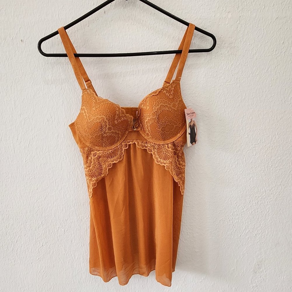 Juicy Couture Lingerie Womens Medium Chemise Mesh Lace Burnt Orange Nightie